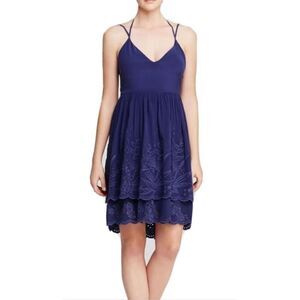 Rebecca Minkoff Womens Double Strap Halter Silk Eyelet Layered Mini Dress Blue S